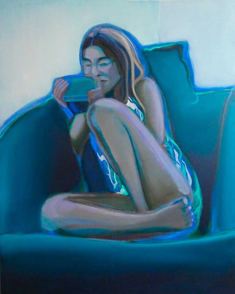 tableau d'une femme sur un canapé qui boit une tasse de thé