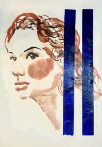 Portrait de femme avec lignes bleues