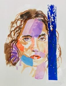 Portrait de femme coloré, ligne bleue